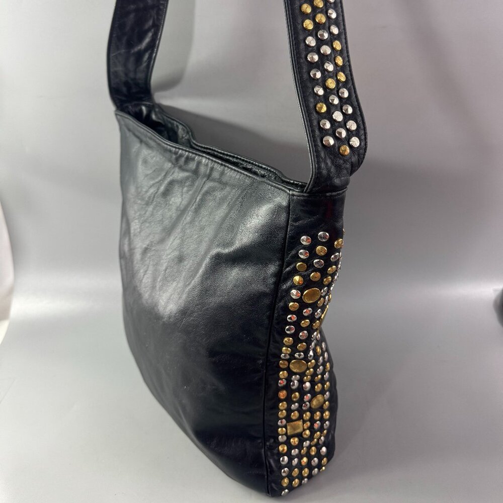 Vintage The Icing Black Leather Studs Shoulder Bag